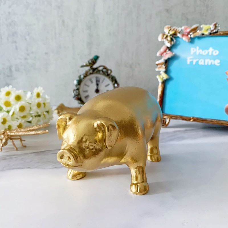 Pewery Golden Pig Statue, Animal Figurine Home Decor, Pig Sculpture