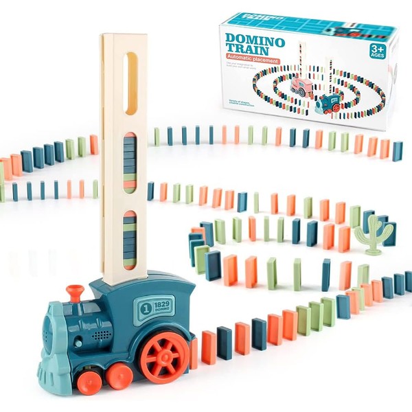 OBEST Domino Train Toy, 80 Pieces Electric Train Domino Blocks,