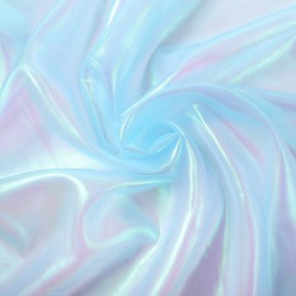 11 Yard Iridescent Fabric Organza Fabric Sheer 59 Inches Wide Rainbow Laser Gradient Lace Holographic Gauze for DIY Dress Curtain Costume Background Wedding Party Decor (White)