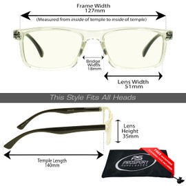 proSPORT Computer Reader Blue Light Blocker Reading Glasses +1.50 Clear Rectangular Frame Anti Glare Anti Eye Straining