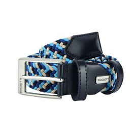 Biagiotti Men's and Women's Braided Elastic Belt with Genuine Leather Inserts and Gift Box, Blue light blue mix