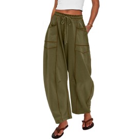 UNIANKIYA Womens Baggy Wide Leg Pants Casual Palazzo Pants Loose Lounge Sweatpants with Pockets Summer Vacation Outfits Army Green