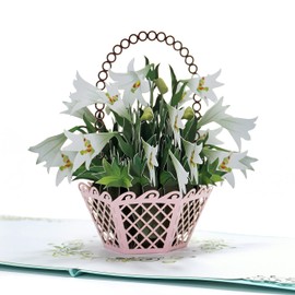 CUTPOPUP White Lily Basket Pop Up Card, Mother’s Day Card, 3D Handmade Greeting Card Flower, Birthday Card, Sympathy, Thinking Of You Card UK