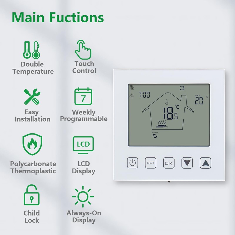 Wengart Underfloor Heating Thermostat with Touchscreen for Water Underfloor Heating