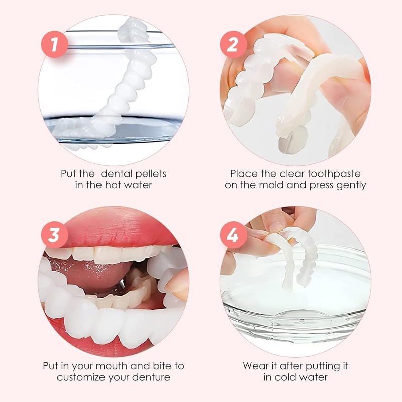 Clip-On Teeth, 2 Pairs of Veneers Dentures Top and Bottom,
