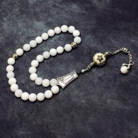 ALBATROSART - FANTASTIC EAGLE CLAW SERIES Worry Beads Prayer Beads Tesbih Tasbih Tasbeeh Misbaha Subha Sebha Rosary (White Jade Stone 8 mm 33 Beads)