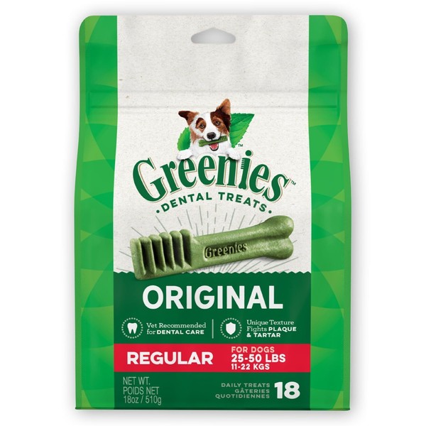 GREENIES Original Dental Dog Treats 18 Count Natural Chews for
