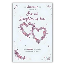 ICG Special Son and Daughter-in-Law Anniversary Card - Floral Love Hearts Embossed with Foil Details