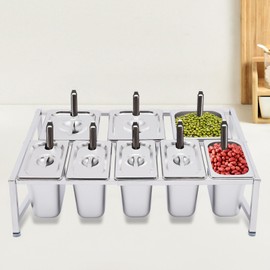 20"Pizza Topping Station with 8 Pans& Lids, Stainless Steel Food Pans Condiment Dispenser Food Container Countertop Spice Rack Organizer Holder for Seasoning Sauce Salad Jam Fruits Ingredients