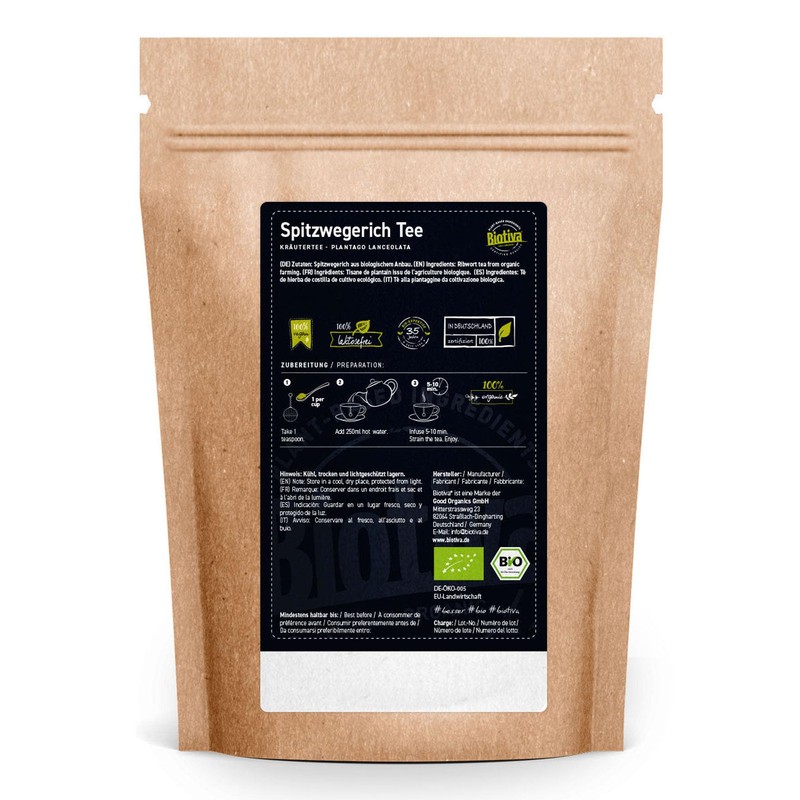 Biotiva Spitzwegerich Tee Bio 250g - Without additives - Vegan