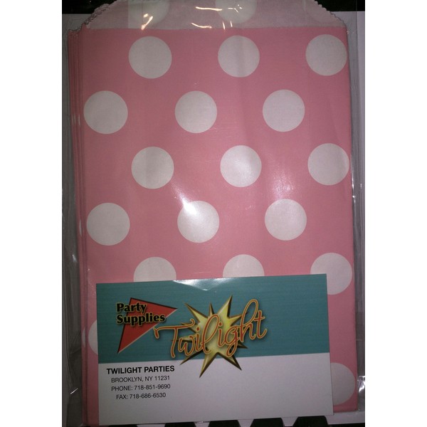 Twilight Parties Polka Dot Light Pink Food Treat & Favor Paper Bags 12Pk 5X7
