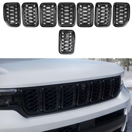 Kit de 8 piezas de insertos de rejilla frontal de malla de panal de abeja negro brillante reemplaza para Jeep Grand Cherokee WL 2022 2023 2024 y Grand Cherokee L Laredo/Altitude/Limited/4xe Base