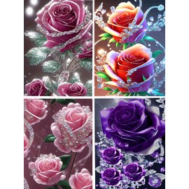 GXGLLPZBY 5D Diamond Painting Kits for Beginners,DIY 4 Pack Flower Diamond Art Kits for Adult, Full Round Diamond Dot Gem Art Kits,Home Wall Decoration 11.8x15.8 Inches