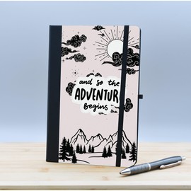 'And So The Adventure Begins' A5 Sized Lined Paper Scrapbook - Travel Idea for Friends and Family (note-ds23-soadventbeg)