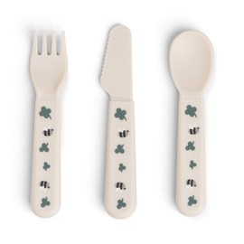 Done by Deer Foodie Baby and Children's Cutlery Set Tiny Farm Sand - Rounded Edges, Fits Perfectly in Small Hands - 100% Food Grade PP - Practical and Safe Baby Accessories