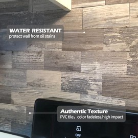 10-Pack Peel and Stick Tile Backsplash 11.3"X11.5" PVC Wall Tiles, Stick on Backsplash for Kitchen, Bathroom, Fireplace Décor, Laundry Table, Stair Decals in Light Rustic