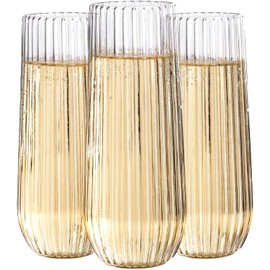 Ciaell 48PCS Plastic Ribbed Champagne Flutes - 9oz Clear Plastic Champagne Glasses - BPA-Free Disposable Shatterproof Toasting Glasses for Weddings, Party, Catering