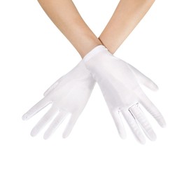 Womens White Gloves Short Satin Stretchy Gloves Wrist Length Dancing Bridal Gown for 1920s Wedding Opera Party Adult Size