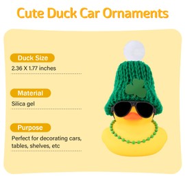wonuu Rubber Duck Car Decoration, St. Patrick's Day Special, Green Rubber Duck with Hat, Shamrocks, and Chain, for Dashboard, Office, and Home Decoration