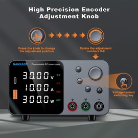 DC Power Supply, 30V 10A Bench Power Supply with Encoder Adjustment, 5V/3.6A USB&Type-C Quick-Charge, Variable Power Supplies with Output Enable/Disable Button, Short Circuit Alarm (0-30V 0-10A)