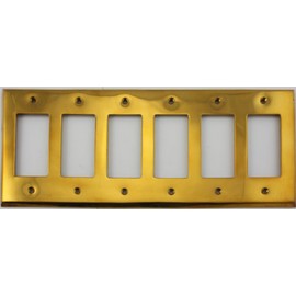 Unlacquered Polished Brass 6 Gang GFI Rocker Opening Switch Plate