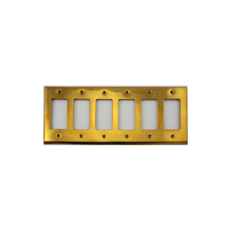 Unlacquered Polished Brass 6 Gang GFI Rocker Opening Switch Plate
