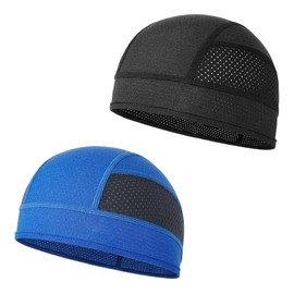 HIPTS 2 Pezzi Sottocasco Moto Estivo e Bici, Cuffia Sottocasco Traspirante Anti Sudore, Bandana Skull Cap per Uomo e Donna, Ideale per Casco Moto e Ciclismo, Nero e Blu