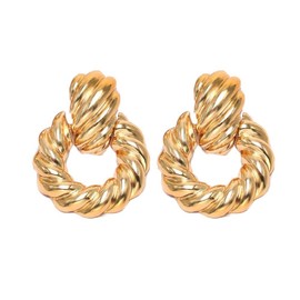 14K Gold Plated Twisted Circle Drop Dangle Earrings for Women Chunky Geometric Earrings Door Knocker Statement Earrings Jewelry
