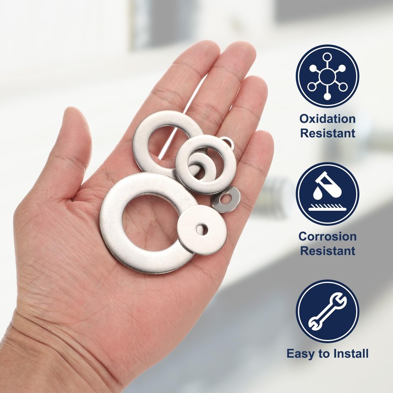 sourcing map M10 Flat Washer for Screw, 60Pcs Metal Washers