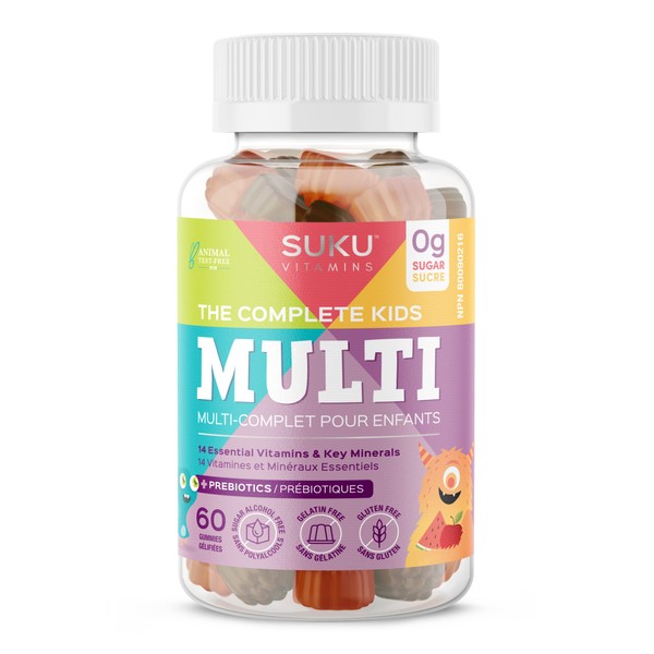 Suku Vitamins - The Complete Kids Multi Gummy Vitamin, Easy to Chew Kids Immunity Support Gummies Enriched with Vitamin A, Folate, Zinc and More, 60 Counts for 30 Days