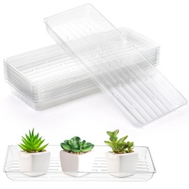 Kingrol 16 Pack Rectangular Plant Drip Trays, Clear Plant Saucers for Indoors, Thick Plastic Window Sill Plant Trays for Flower Pot Planter