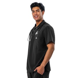 Peelz Jack 4-Pocket Polo Scrub Tops for Men - Soft Stretch Fabric, Fashion-Forward Men's Scrub Top, Classic Fit, Black, Medium