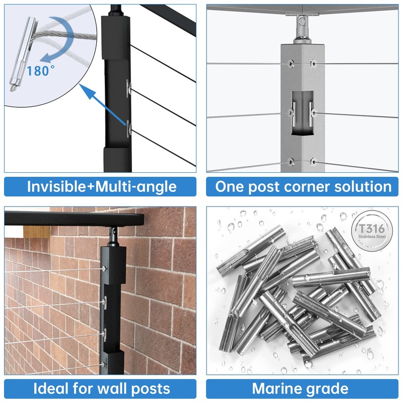 Muzata 20 Pack 1/8" Invisible Cable Railing Kit Hardware Cable