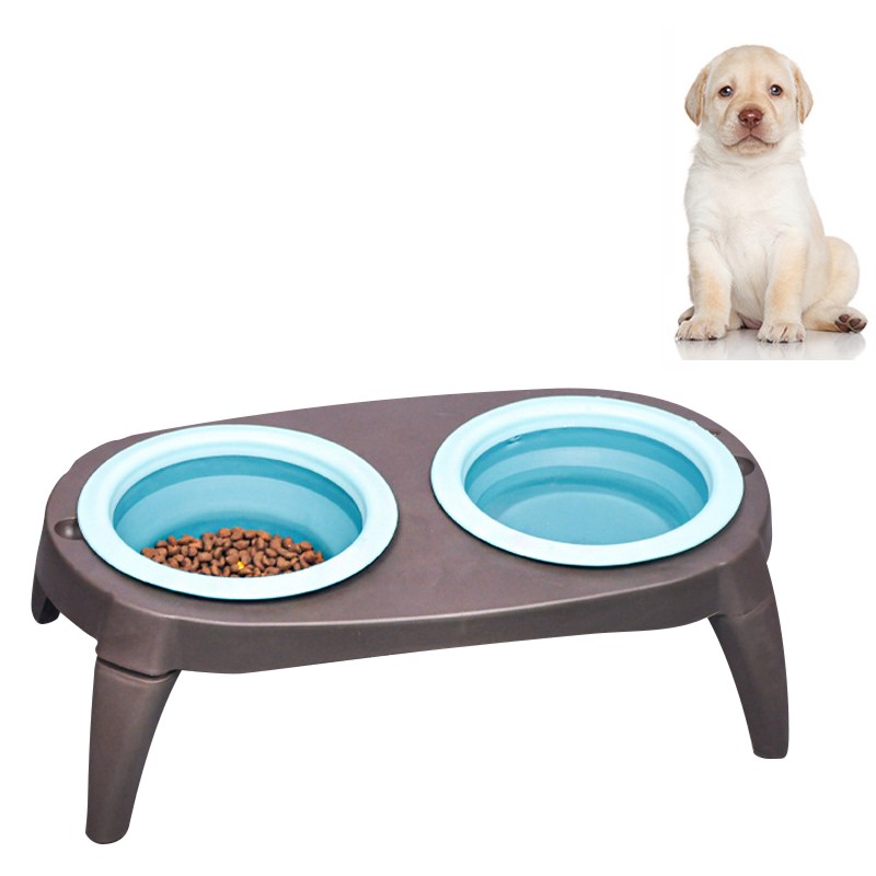 Foldable Silicone Double Bowl Lightweight Slip Resistant Double Traveling Dog
