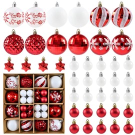 Christmas Balls Ornaments, 44 Packs Red White Xmas Baubles Decoration, Shatterproof Christmas Tree Decorations, Glittering Hanging Ball for Winter Holiday New Year Party Decoration Assorted Sizes
