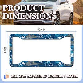 Sea Waves License Plate Frame - 2PCS Golden Cloud Cute Sakura Aluminum Metal License Plate Holder Covers, Rust-Proof Waterproof Car Decorative Tag Frames for Standard Us 12x6 Inch