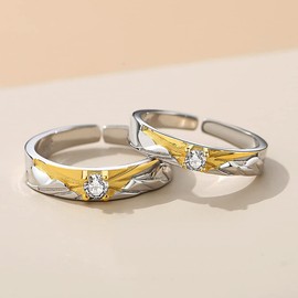 MIKAMU Popular Couples Ring, Women's Ring, Men's Ring, Top Grade Zirconia, 925 Silver, One Size Fits Most, Bicolor Engagement, Wedding Band, Friends, Lovers, Gift, Jewelry, Includes Exclusive Box