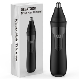 SESATOOK Nose Hair Trimmer, Rechargeable Professional Painless Nose Trimmer for Ear and Eyebrow, with Dual Edge Blades Easy Cleaning and Washing