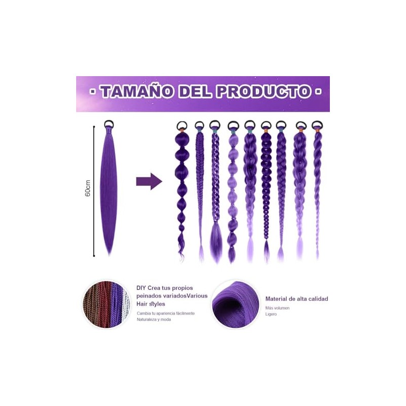 4 Paquetes Extensiones Cabello Morado 60cm Preestirado Trenzas Cosplay