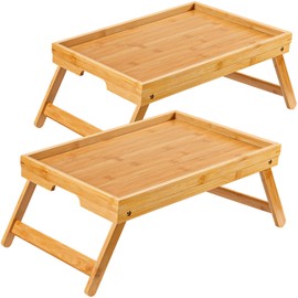 Pipishell Bamboo Bed Breakfast Tray with Foldable Legs, Handles, Ideal for Kids, Couples, Sofa, Eating, Working, Used As Laptop Desk Snack Table - 2 Pack