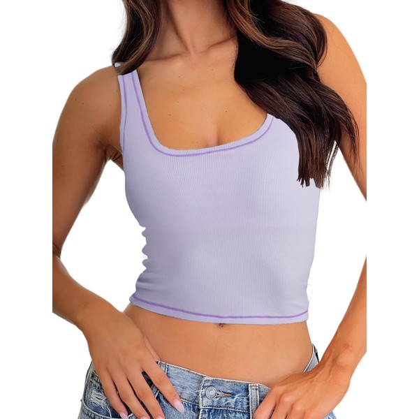 Danysu Women Cotton Rib Tank Top with Built in Bra