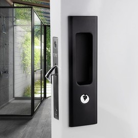 GIFSIN 6.3” Privacy Pocket Door Lock Hardware,Invisible Door Handle with Keys,Recessed Door Handle for Pocket Sliding Door Lock Furniture Hardware,Matte Black