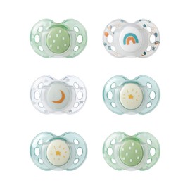 Tommee Tippee Chupones nocturnos que brillan en la oscuridad, diseño simétrico, silicona sin BPA, 18-36 meses, paquete de 6