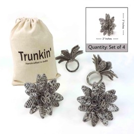 Set of 4 Beaded Napkin Rings, Gilded Lily Napkin Holders, Winter Tableware, Wedding Table Décor - Smoke and Silver