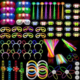 170PCS Glow in the Dark Party Supplies, Glow Sticks Bulk Party Pack, 8PCS LED Glasses, 8PCS LED Hair Clips Fiber Optic, 8PCS Glow Bracelets, 4PCS LED Fidget Spinner Bracelets, 100PCS Glow Sticks, etc