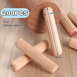 Kinsinder 350Pcs Wooden Dowels Pins Assorted Wooden Dowels Hard Wood Grooved Plugs for Furniture Door and Art Projects (6x30mm/8x30mm/8x40mm/10x40mm)