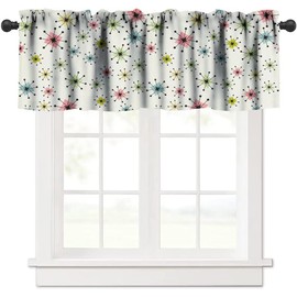 JanJCurt Vintage Atomic Star Valance, Boho Mid Century Modern Line Art Design Blackout Short Window Curtain for Kitchen Living Room Bedroom, 54x18in