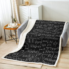 Math Theme Fleece Blanket Mathematical Formula Throw Blanket Kids Adults Geometry Stripe Numbers Sherpa Blanket for Couch Bed Sofa Black White Fuzzy Blanket Room Decor Plush BlanketBaby 30"x40"