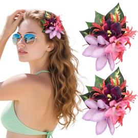 Hawaiian Orchid Flower Hair Clips - 2 PCS Tropical Flower Hair Accessories Artificial Hawaii Floral Hairpin for Women Girls Summers Tropical Luau Party Dress Up Headwear Barrette Decorations