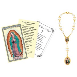 Our Lady Of Guadalupe Rosary For Car Rearview Mirror -Our Lady Of Guadalupe Prayer Card, Lord's Prayer - Virgen De Guadalupe Rosary, Catholic Auto Rosary Beads Set - Rosario Para Carros -3 Items